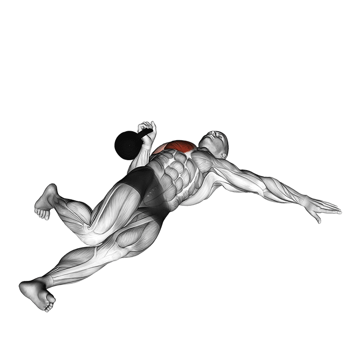 Демонстрация расширенный диапазон одноручного жима гири лежа на полу